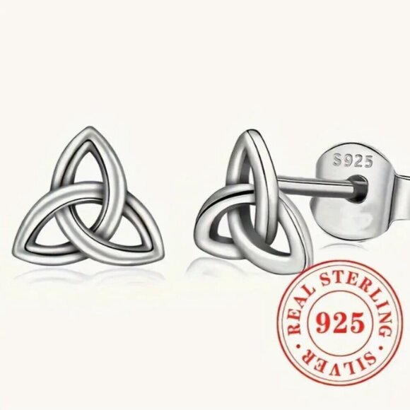 Celtic Trinity Knot 925 Silver Stud Earrings 3 Points - Picture 3 of 4